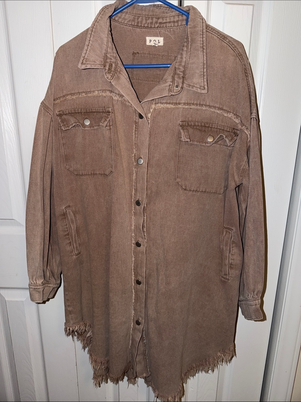POL Washed Brown Distressed Denim Jacket